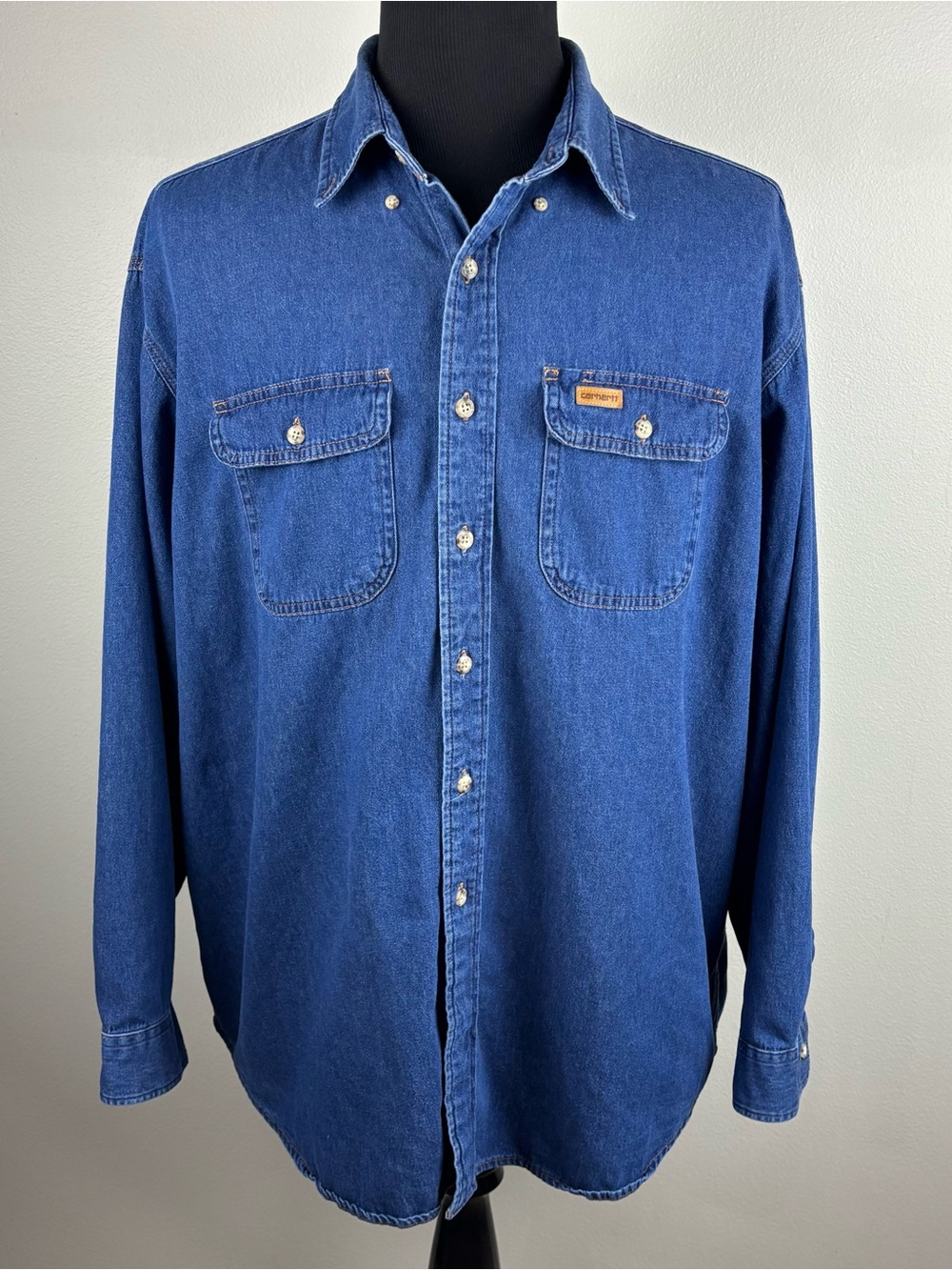 Vintage Carhartt Denim Shirt Men's Size 2XL XXL 2X-Large Button Front Blue Work